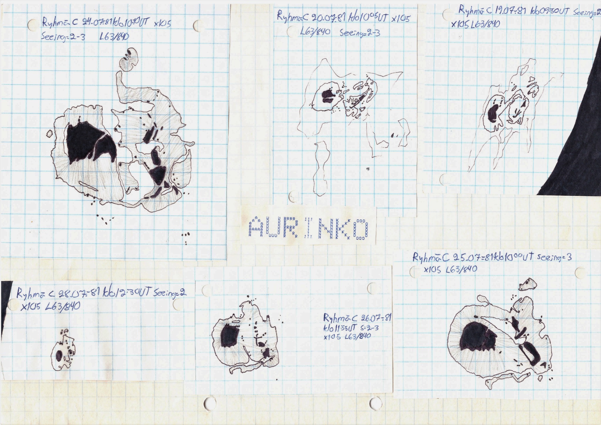Harry Rabbin aurinkopiirroshavaintoja heinäkuulta 1981.